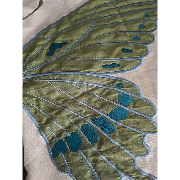 Pier 1 Beige Green Canvas Embroidered Split Butterfly Home Pillowcase 17"x17" - Picture 4 of 8
